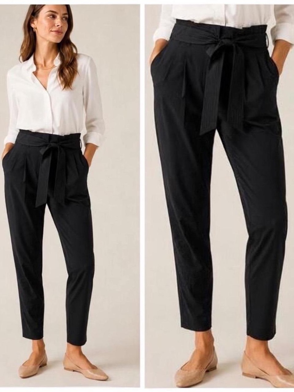 Athleta Skyline Pant II Black High Rise Paperbag Tie Waist Pants Size 12